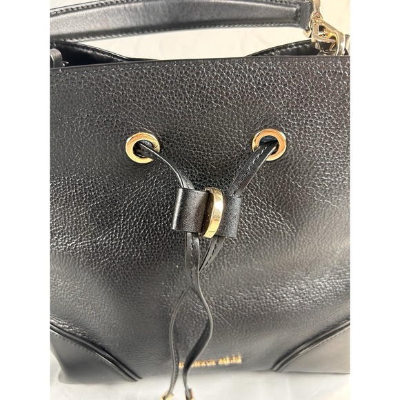 Michael Kors Black Pebbled Leather Bucket Bag Drawstring Crossbody - Picture 3 of 10